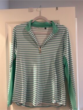 Cabana Life Striped Mint & White Quarter-Zip Pullover